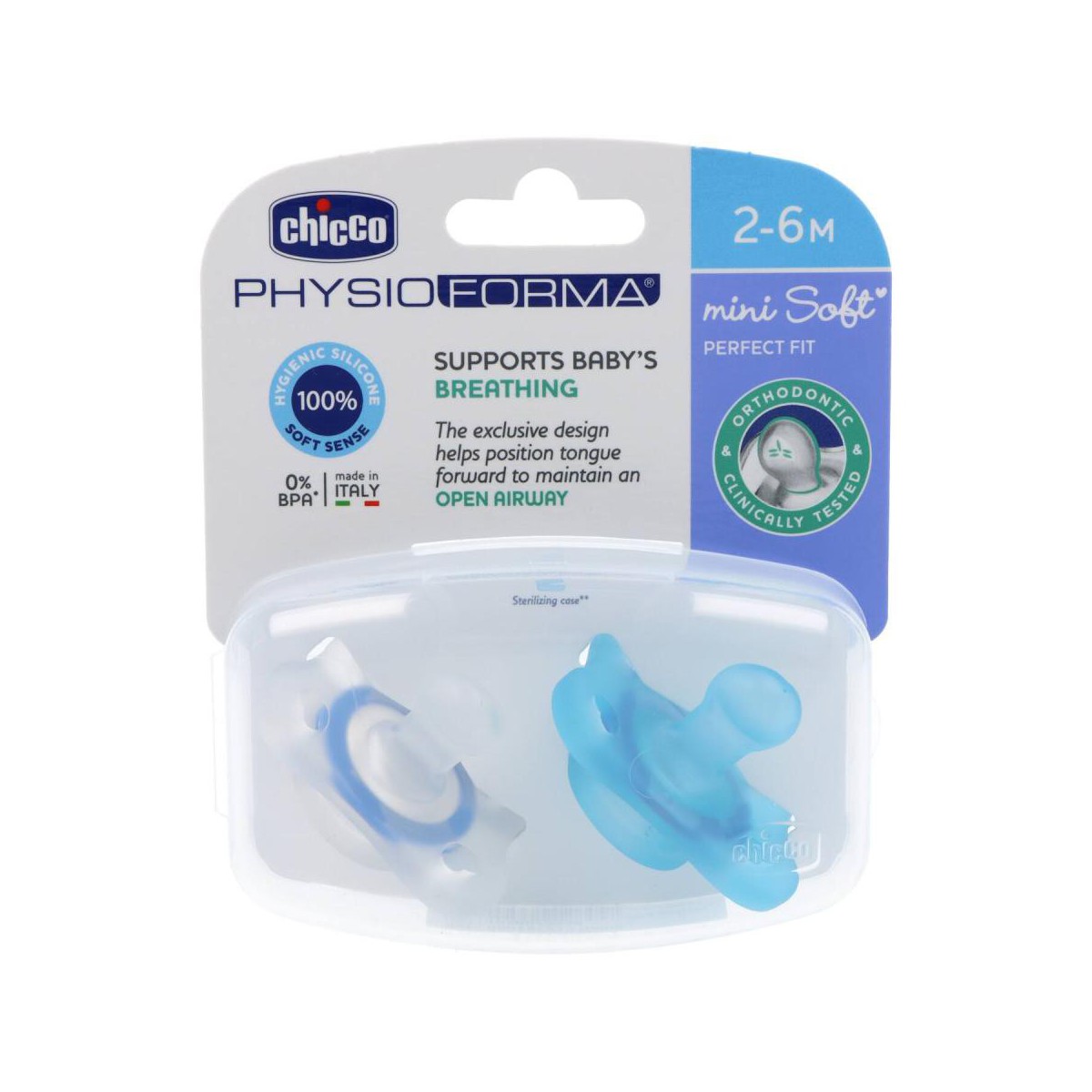 chicco chupete physio mini soft azul 2 6m 2 unidades